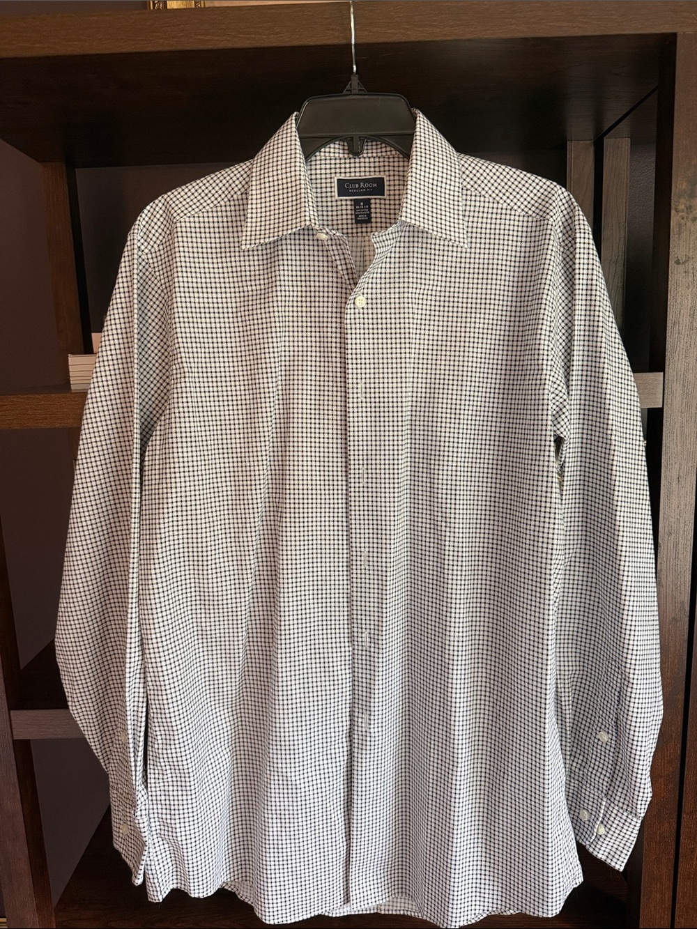 Club Room Regular Fit Men's Black & White Micro-Check Button Down Dress Shirt